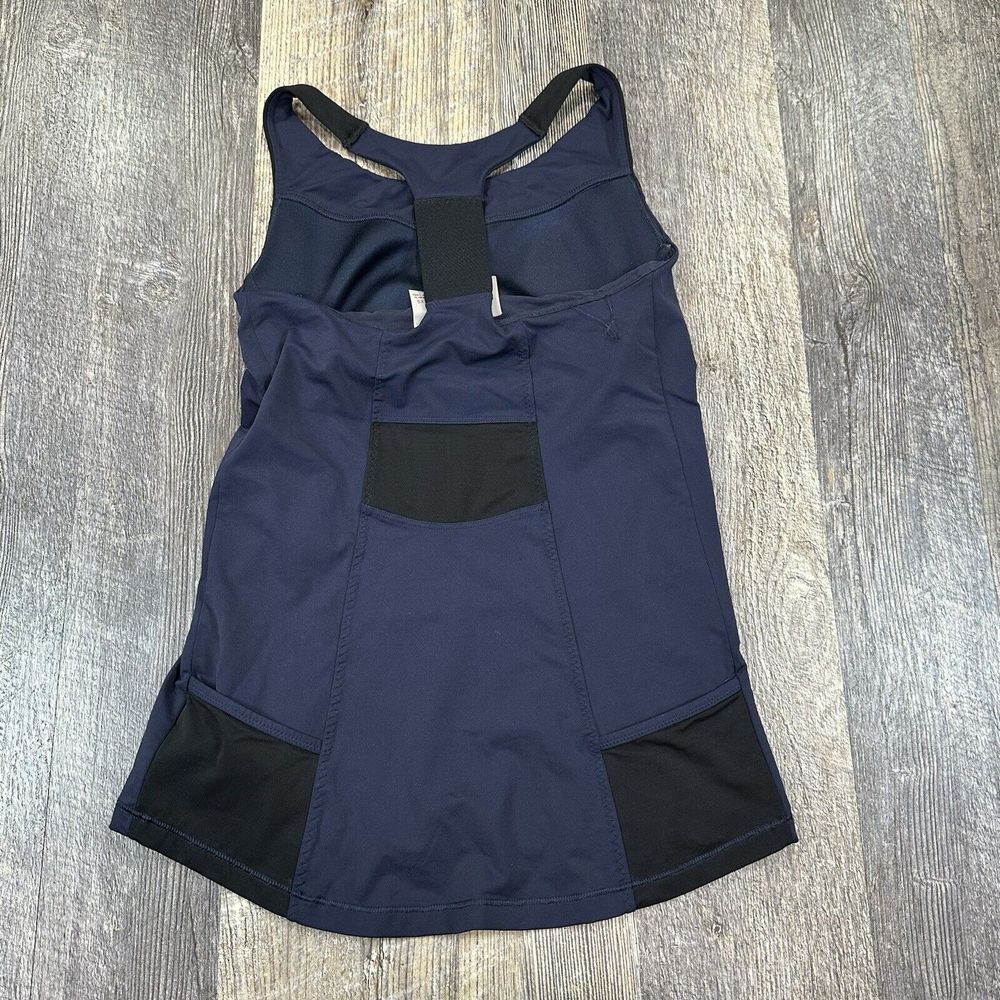 Athleta Women's X-Small Ace Racer Tank Top Pockets Blue Shelf Bra Running Mesh - Picture 5 of 16
